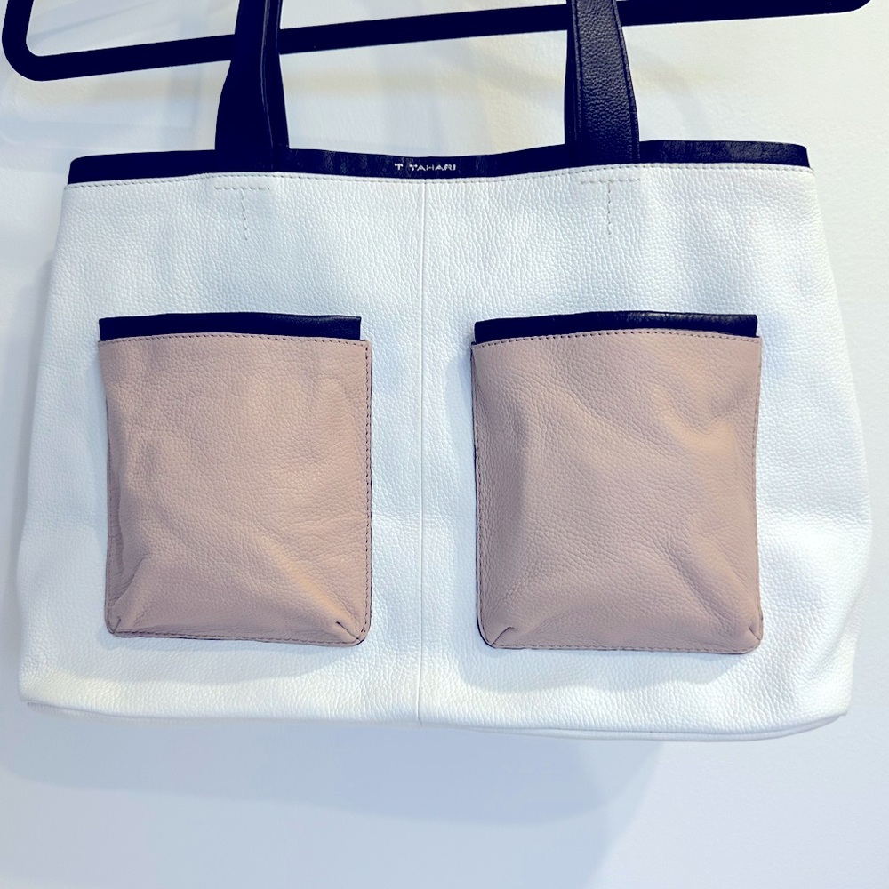 TAHARI White and Tan Women's Tote Bag